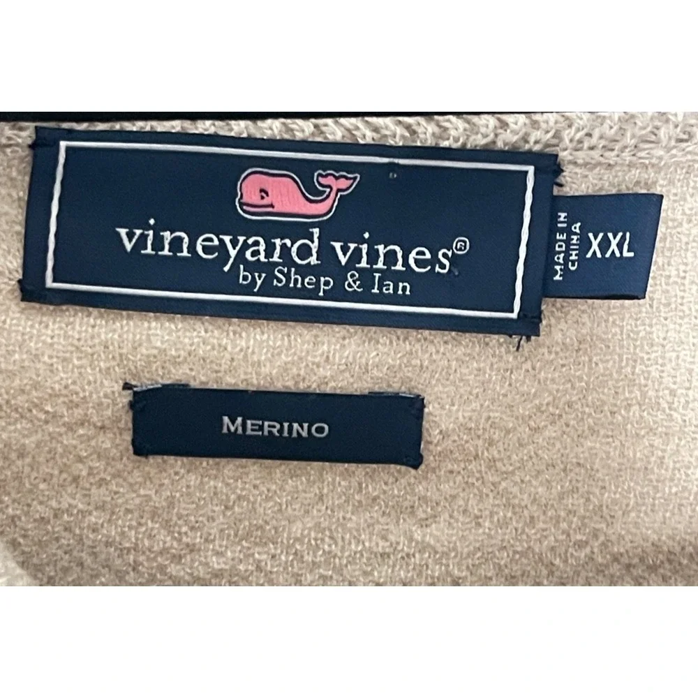 Vineyard Vines Wool‎ /4 Zip Sweater Men's XXL Beige 100% Merino Wool Pullover